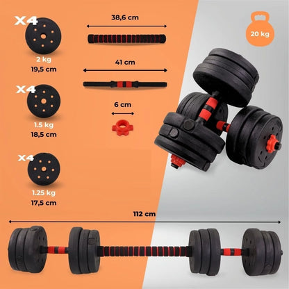 2-in-1 Adjustable Dumbbell & Barbell Set (20 kg)