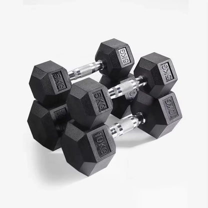 Hexagonal Painted Cast Iron Dumbbell Set