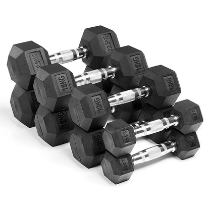 Hexagonal Painted Cast Iron Dumbbell Set