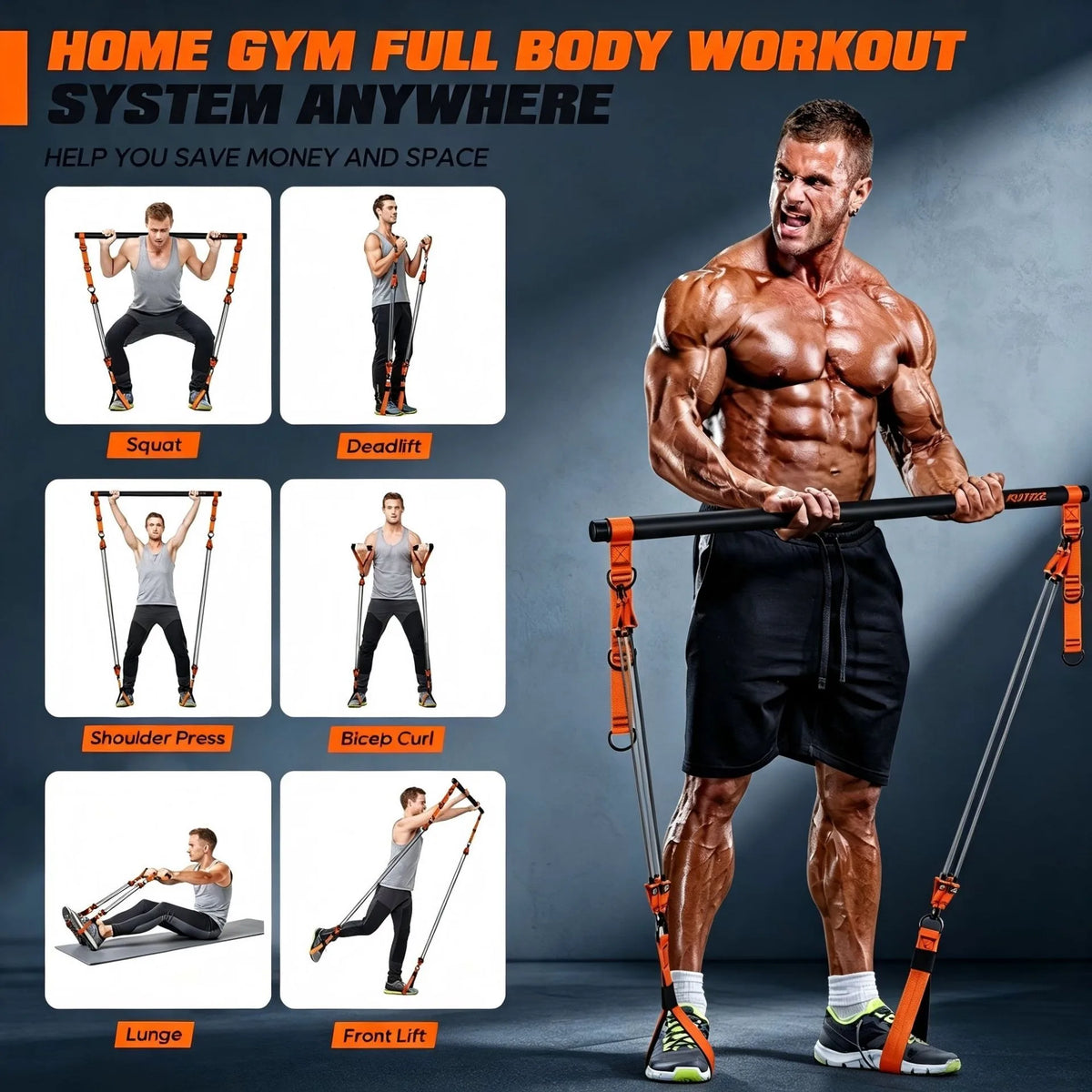 Portable Pilates Bar Kit with Resistance Bands